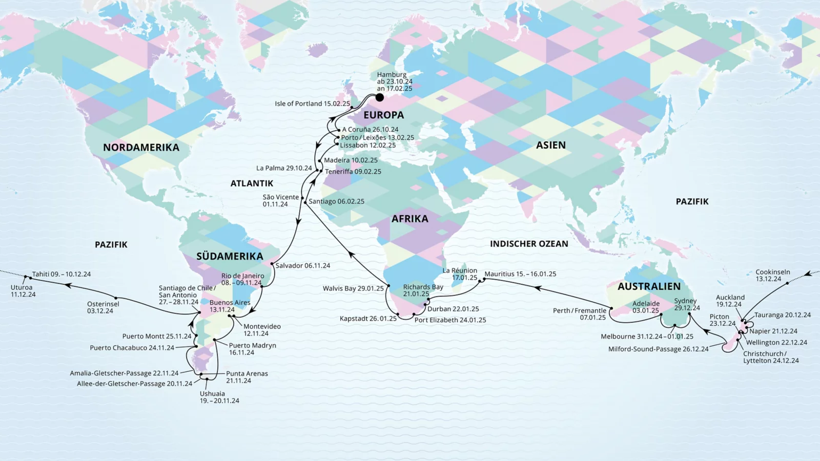 Weltreise Route